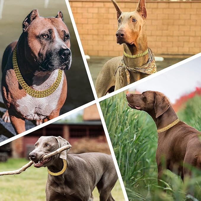 Stainless Steel 18K Gold Dog Collar - Adjustable, Chew Proof Cuban Link Chain Collar for Large, Small, Medium Dogs (XL 26" -28")