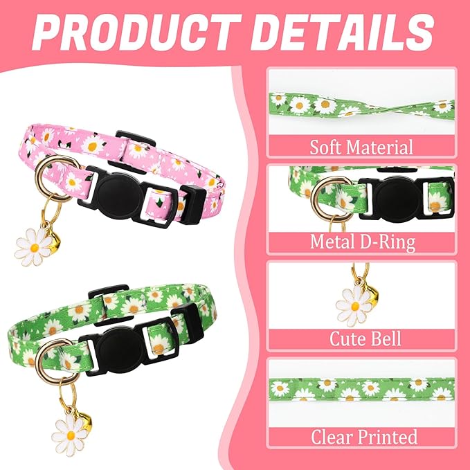 10 Pack Breakaway Cat Collars with Bells Flower Pendants Adjustable Floral Cat Collars Safety Kitten Collar with Bell for Girl Boy Cats