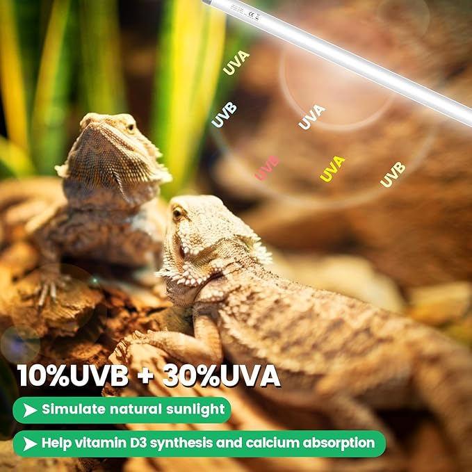 T5 UVB Reptile Light 10.0 HO Combo Kit, 35" UVB Light Adjustable Brightness & UVA UVB, 39W Reptile Lamp for Tropical & Deserts Such as Bearded Dragon