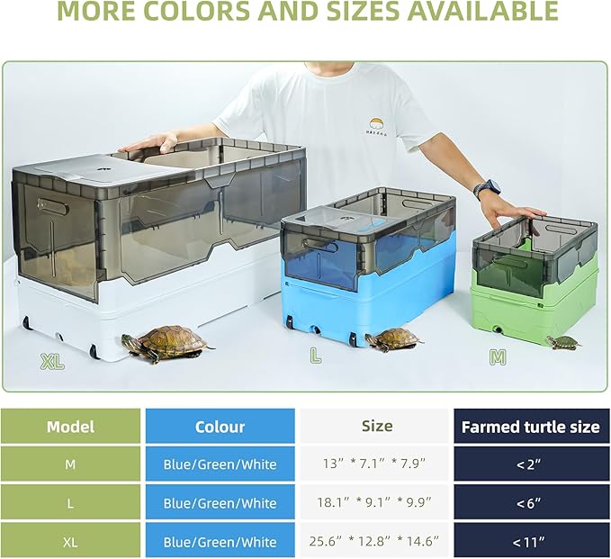 Turtle Tank kit with Filter+Water Pump+Heat lamp, Wheels, Easy to Move, Imitate The Natural Flows, Suitable for Small Turtle Horned Frog Hermit (M, Blue)