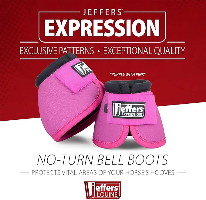 Jeffers Expression No Turn Bell Boots for Horses - Purple & Pink, Large | Shock Absorbing Hoof Protection | Secure Double Hook & Loop Closure, Perfect for Turnout, Training, & Riding - 1 Pair
