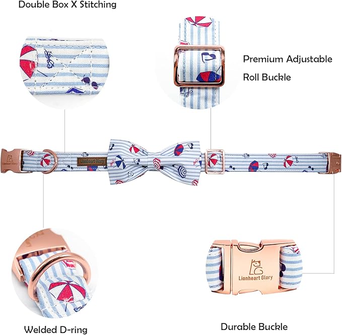 Lionheart glory Dog Collar, Dog Collar with Bow, Summer Stripe Boy Dog Bowtie Collar Cute Pet Collar Gift for X-Large Dog