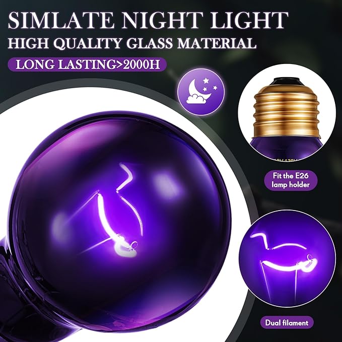 Retisee 4 Pack 50W Reptile Night Heat Lamp Simulate Moonlight Heat Bulb Purple Lamp Reptile Night Heat Bulb for Dragon Bearded Snake Lizard Turtle Chameleon Amphibians