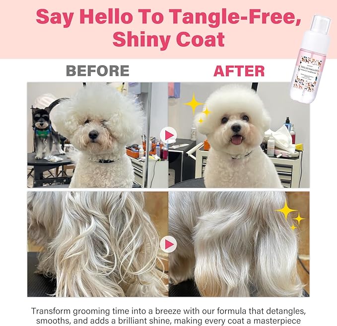 Dog Detangler & Dematting Spray - Leave-in Conditioner, Classic Powdery Scent | Infused with Coconut Oil, Jojoba Oil, and Squalane for Easy, Tangle-Free Grooming - 3.38 fl. oz