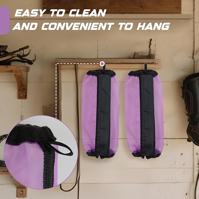 All-Purpose Fine Mesh Horse Fly Boots Breathable Anti-Fly Leggings with Sturdy Support Strips Reduce Annoying Stomping & 360°Leg Protection Durable Easy-Clean Material 4-Pack Lavender Purple
