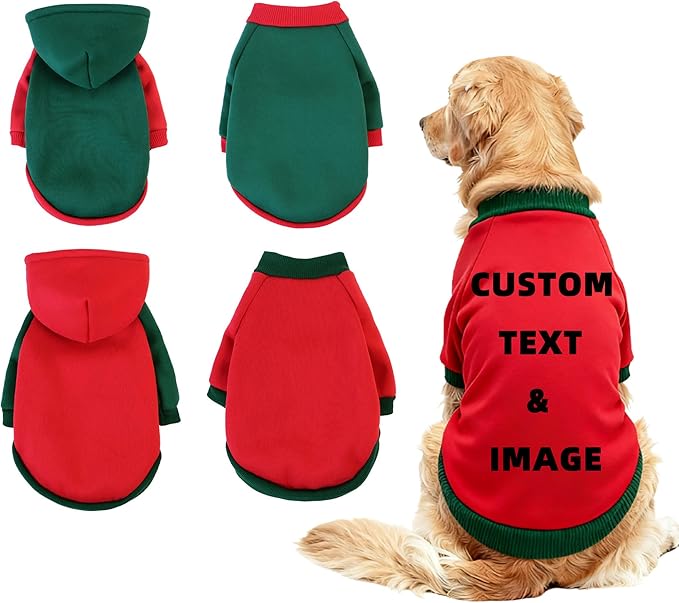 Custom Dog Hoodie, Personalized Sweatshirt with Photo Text Name Logo, Customized Hooded Sweater for Small Medium Large Dogs & Cats (Red + Green Sleeves, XX-Large)