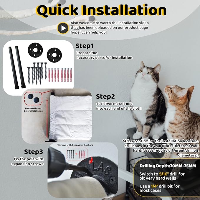 Cat Hammock Wall Mounted, 22.44 x 13.78 inch Wall Mounted Cat Shelves, Metal Brackets Beds for Sleeping, Playing, Climbing & Resting Stabilized Wall Furniture (Soft & Warm Fabric)