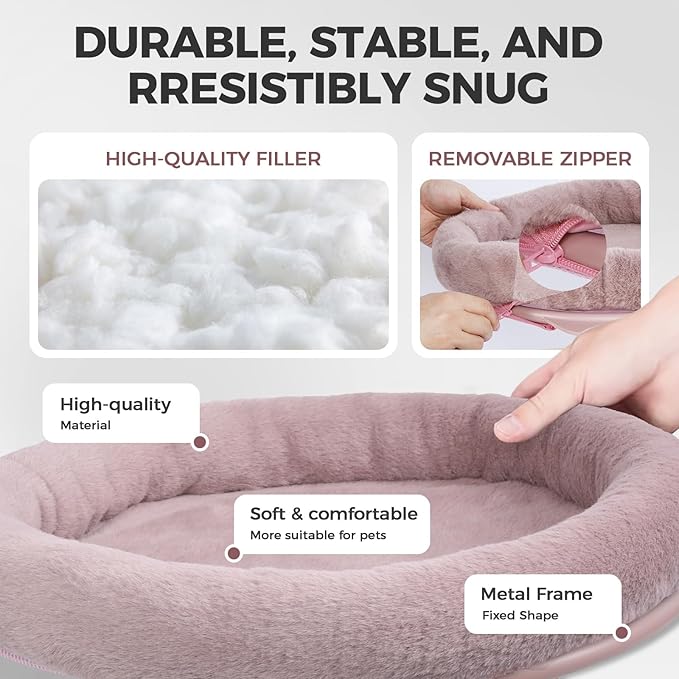 Rotating Cat Desk Bed - 40 LBS Chair-Side Cat Sleeping Basket with Bed for Desk, 360° Swivel & Removable Washable Cushion for Office Comfort(Pink