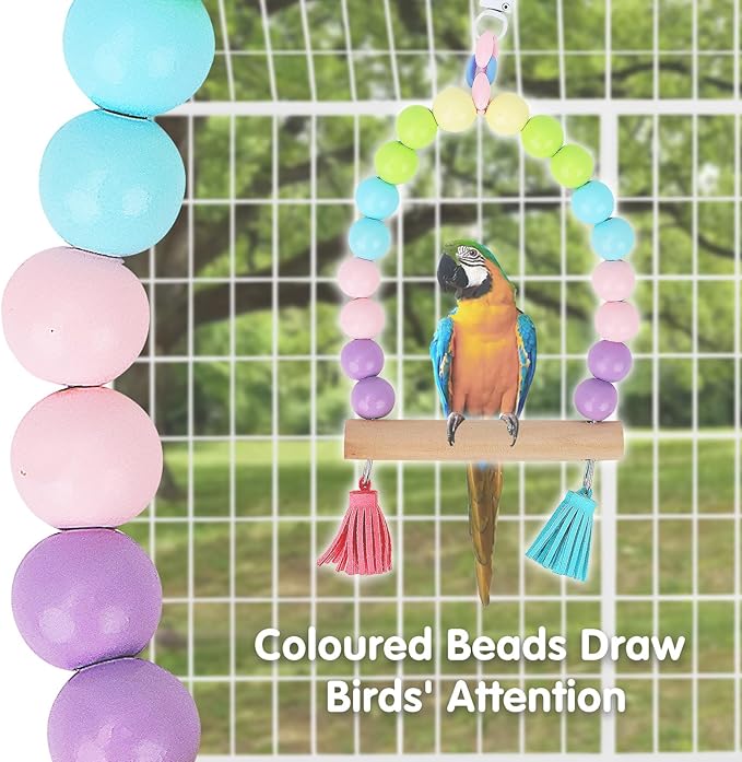 4 Pcs Parakeet Toys,Colorful Bird cage Accessories,Bird Swing,Chewing Wooden Perch, Bird Toy for Parakeets,Cockatiel