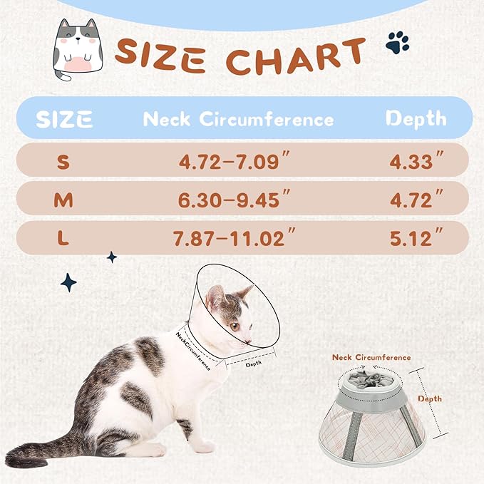 Supet Cat Collar Soft to Stop Licking, Breathable Air Mesh Cone for Cats After Neuter Surgery, Anti-Scratch Head Cone for Small Kitten Cats (M)