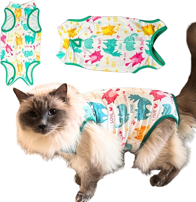 Cat Recovery Suit Surgical Onesie for Post Surgery/Neuter/Spay. Protection for Wounds and Skin infections for Male/Female Cats. Comfortable, Safe, (no Loose Cords) Cone Alternative. (Small)