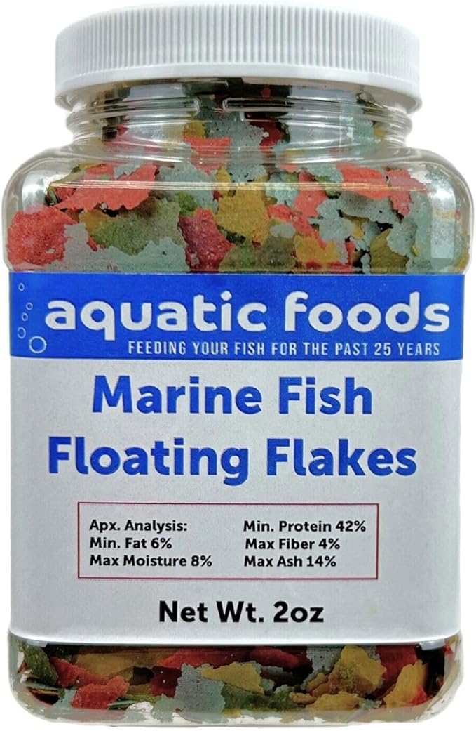 Aquatic Foods Inc. Marine Fish Flakes of Red & Green Algae, Seaweeds for Tangs, Butterflies, Angelfish, Anthias, Clown Fish, Damsels...WL 2oz Sm Jar