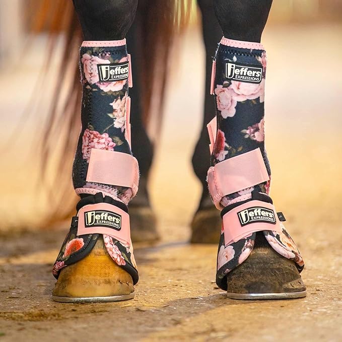 Jeffers Expression No Turn Bell Boots for Horses - Rose Garden, Medium | Shock Absorbing Hoof Protection | Secure Double Hook & Loop Closure, Perfect for Turnout, Training, & Riding - 1 Pair