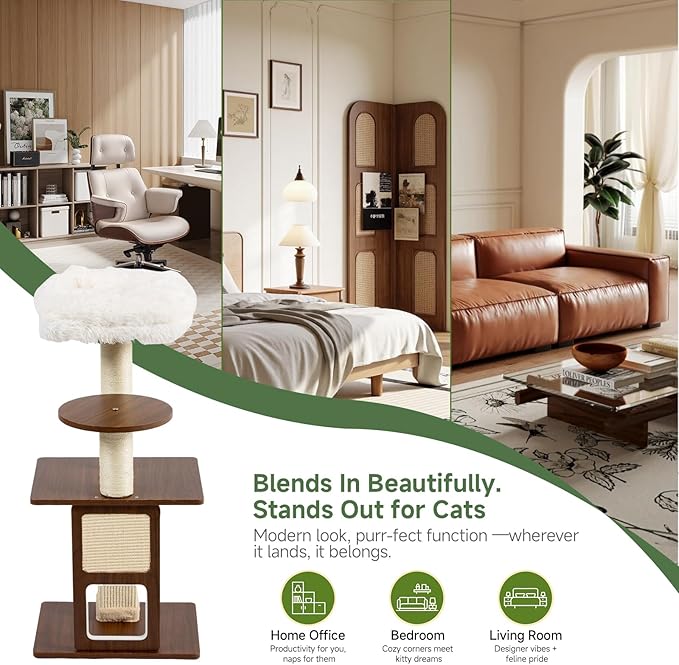 Cat Tree, 37.4-Inch Cat Tower with Plush Cozy Perch for Indoor Cats, Sturdy Tower with Fully Sisal-Wrapped Columns and Plush Toy Ball for Kitty Play,
