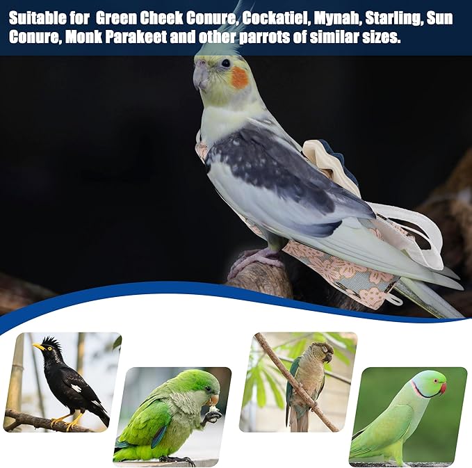 Bird Diaper Flight Suite Liners with Flying Leash, Protective Parrot Nappy with Waterproof Inner Layer, Leak-Proof Pet Bird Clothes for Parrots, Conures, Chick, Ducks