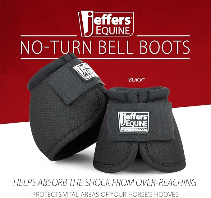 Jeffers Equine No Turn Bell Boots for Horses - Black, Medium | Shock Absorbing Hoof Protection | Secure Double Hook & Loop Closure, Perfect for Travel, Training, & Equestrian Riding - 1 Pair