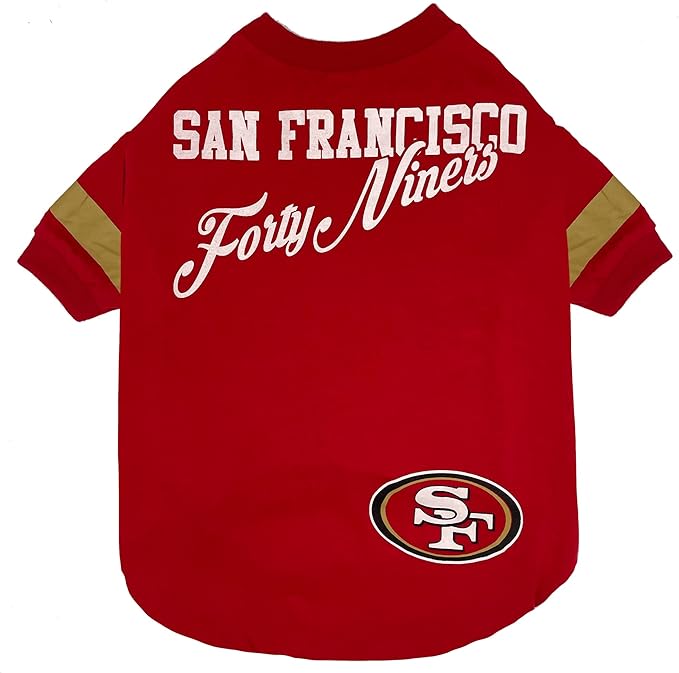 NFL San Francisco 49ers Dog & Cat T-Shirt, Medium. Football PET TEE for NFL Team Fans. New & Updated Fashionable Stripe Design, Durable & Cute Sports Outfit