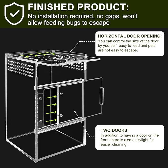 Jumping Spider Enclosure, One-Piece Fully Transparent Acrylic Reptile Enclosure, 3x3x6 inch Terrarium for Tree Frogs, Tarantulas, Mantises, Jumping Spiders