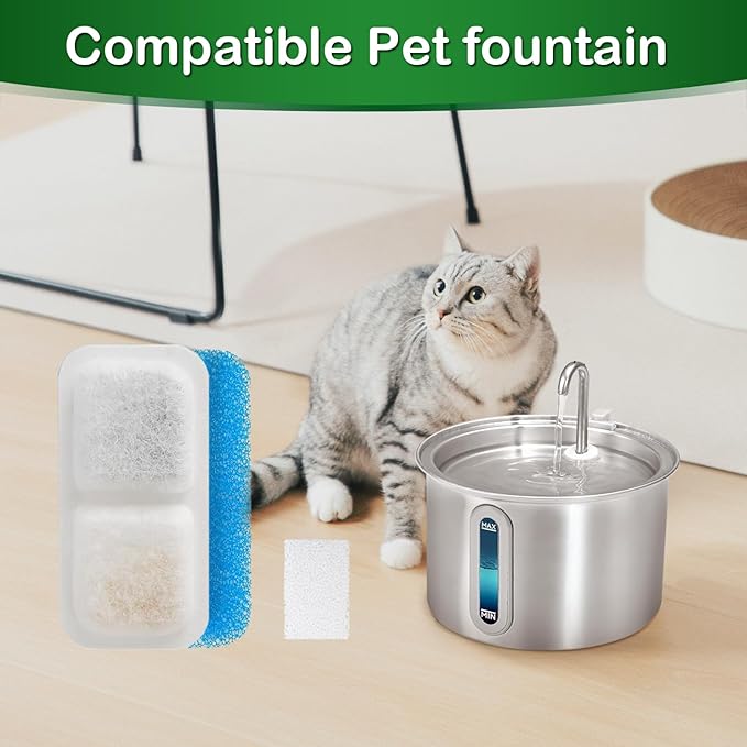 Cat Water Fountain Filter,Cat Fountain Filters Replacement Compatible with oneisall 67 oz/2L Stainless Steel Pet Water Fountain,16 Set Pet Fountain Filter Replacement