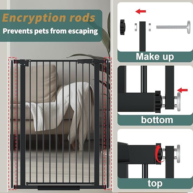 40.55" Tall, 61.61-69.48 Inch Wide, 1.37" Ultra Narrow Spacing Dog Pet Baby Gate Indoor for Doorway Hallway, Pressure Mounted 62 63 64 65 66 67 68 69 Inches Wide Black
