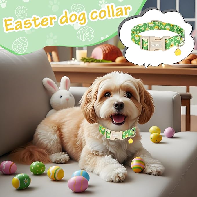 Easter Dog Collar for Large Dogs, Easter & Spring Theme Large Dog Collar with Cute Chick Hatching Pattern, Adjustable Easter Dog Collars Girl Boy Collar for Dogs -L
