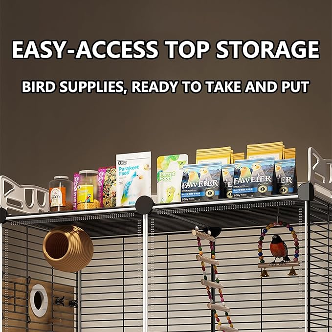 Large Parrot Cage with Acrylic Doors, 4 Casters, Perch & Feeder, Detachable Drawer, Ideal for Cockatiels, Budgies, Conures, Indoor/Outdoor Use – Spacious White Birdcage(Black,72 * 36 * 106)