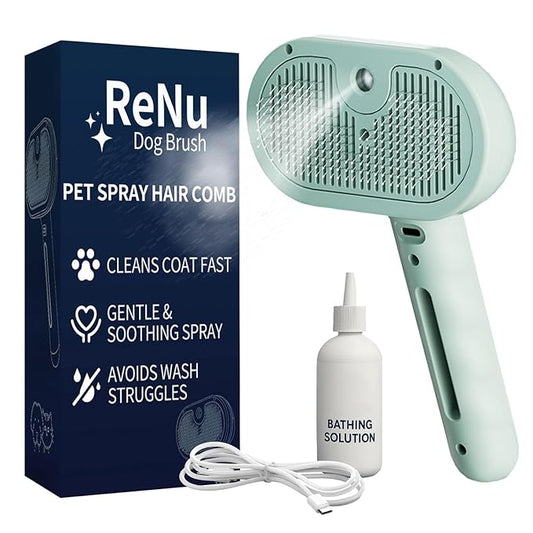 Fur Shower Brush for Dogs, 3 In 1 Self Cleaning Steamy Pet Brush, Pets Spray Hair Removal Comb - Anti-Static, Dog Grooming Tool With Steam | Skin-Friendly Design (Green)