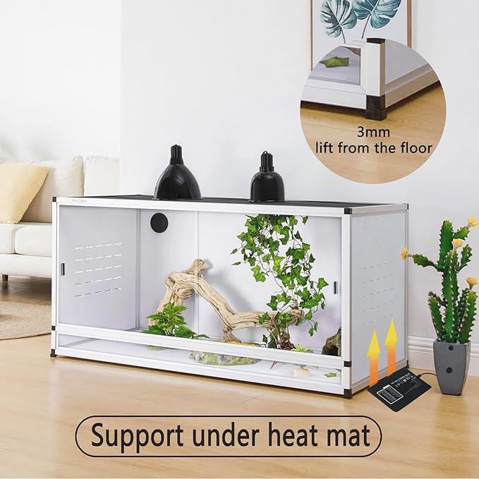 PVC Reptile Enclosure 44''x20''x20''Stackable Space Efficient ToxiRium Large Reptile Terrarium 76 Gallons for Bearded Dragon Gecko Lizard Snake,Vivarium with Sliding Doors Lock-2pcs with spacers