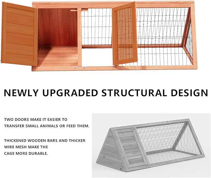 Bunny Cage Outdoor, Wooden Chicken Coop, Portable Chicken Run, Triangle Quail Coop with Ventilating Wire Poultry Hutch for Small Animals (Natural Wood)