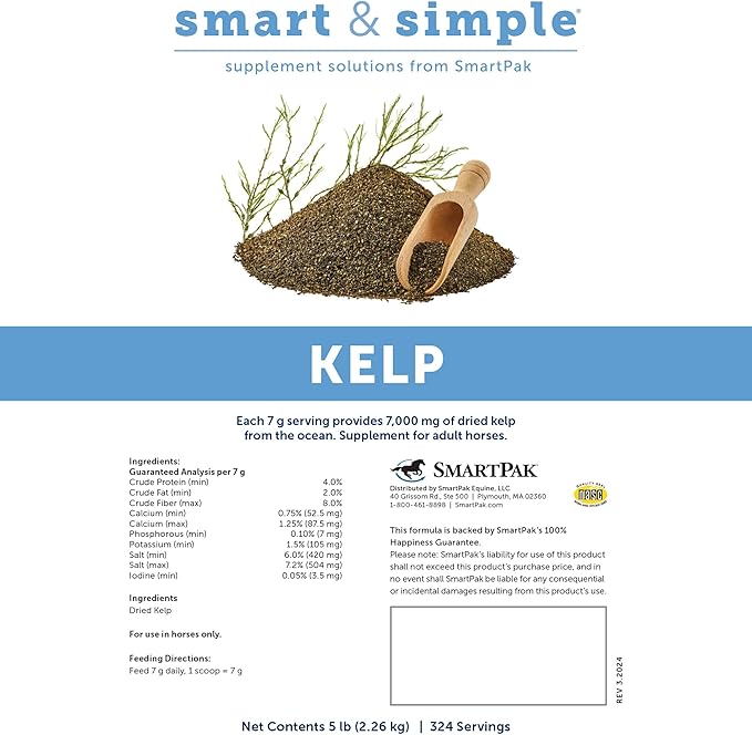 Smart & Simple Kelp Meal for Horses | Seaweed Vitamin and Mineral Supplement for Horses | Provides Calcium, Phosphorous, Potassium and More | 324 Servings | 5lb