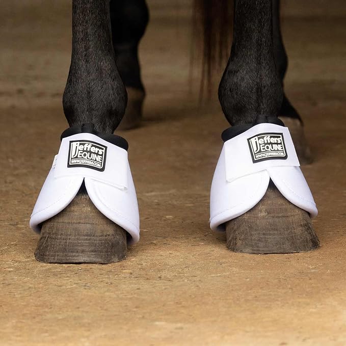 Jeffers Equine No Turn Bell Boots for Horses - White, Large | Shock Absorbing Hoof Protection | Secure Double Hook & Loop Closure, Perfect for Travel, Turnout, Training, & Riding - 1 Pair