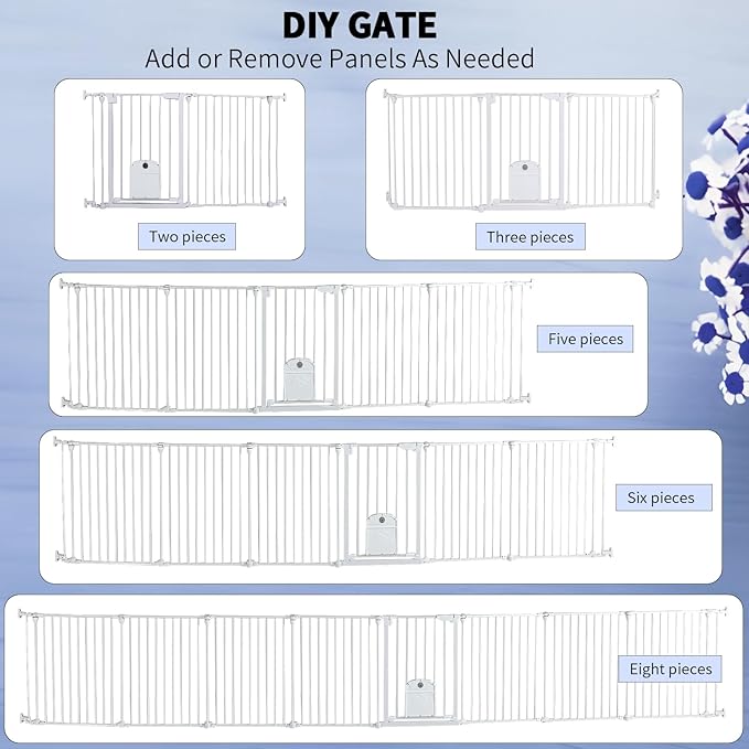81.11" Extra Wide Baby Gate with Cat Door, Auto Close Pet Gates Dog Gate, Hardware Mounted Walk Through Swing Safety Baby Gates for Stairs, Doorways, Kitchen, House, 30" Tall, 3 Panels
