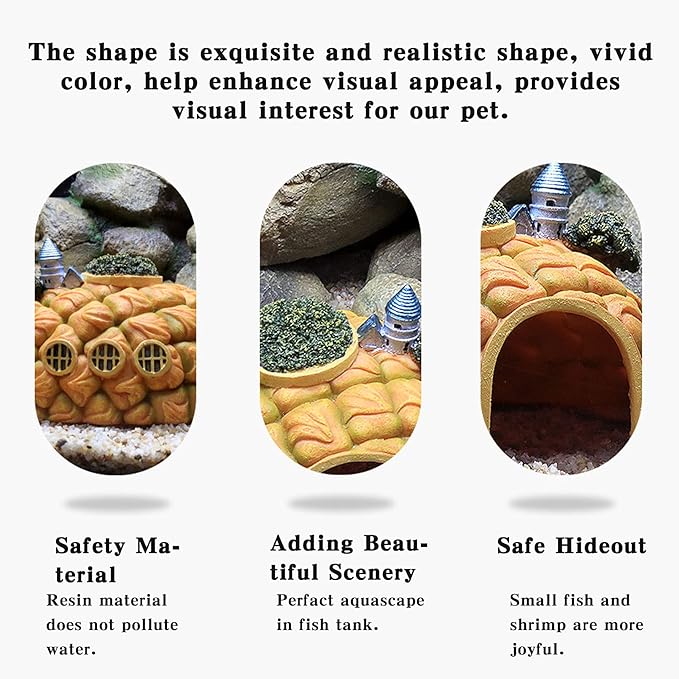 Tfwadmx Aquarium Decorations Resin Pineapple Fish Tank House Hermit Crab Hideout Cave Shelter Decor Underwater Landscape Hut Aquarium Ornament for Shrimps Breeding Hiding
