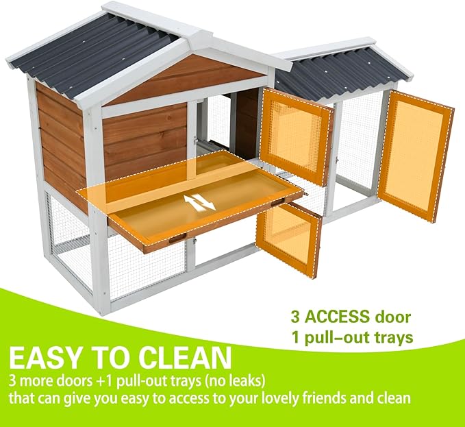 58-Inch Solid Wood Hutch/Cage for Indoor & Outdoor Use with Waterproof Roof – Suitable for Rabbits, Small Rodents & Pets, 2-Tier Design with Stairs and Removable Pull-Out Cleaning Tray（41314）