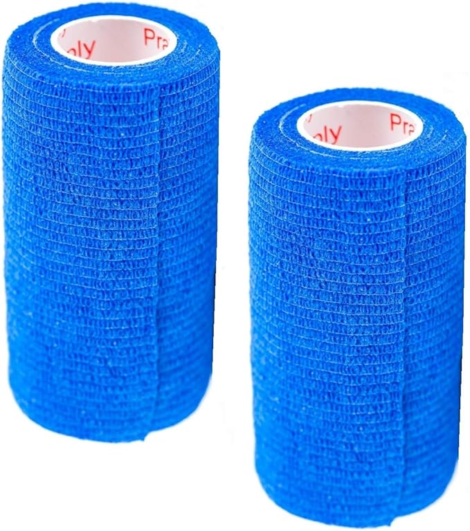 Vet Wrap Tape (Blue) (2 Pack) (3 Inch x 15 feet) Self Adhesive Adherent Adhering Cohesive Flex Self Stick Bandage Grip Roll Dog Cat Pet Horse
