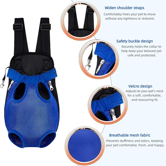 Pet Dog Carrier Backpack, Portable Breathable Mesh Chest Carrier, Polyester Woven Double Shoulder Pet Bag for Outdoor Adventures (SkyBlue, Medium)