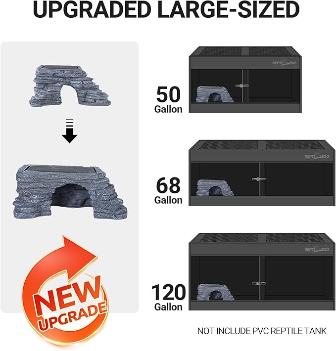 REPTI ZOO Large Bearded Dragon Basking Platform, 12.5x7x5 inch Gecko Hide Cave with Heat Storage Slate Stone, Reptile Basking Rock Climing Hideout for Leopard Crested Gecko Lizard Turtle