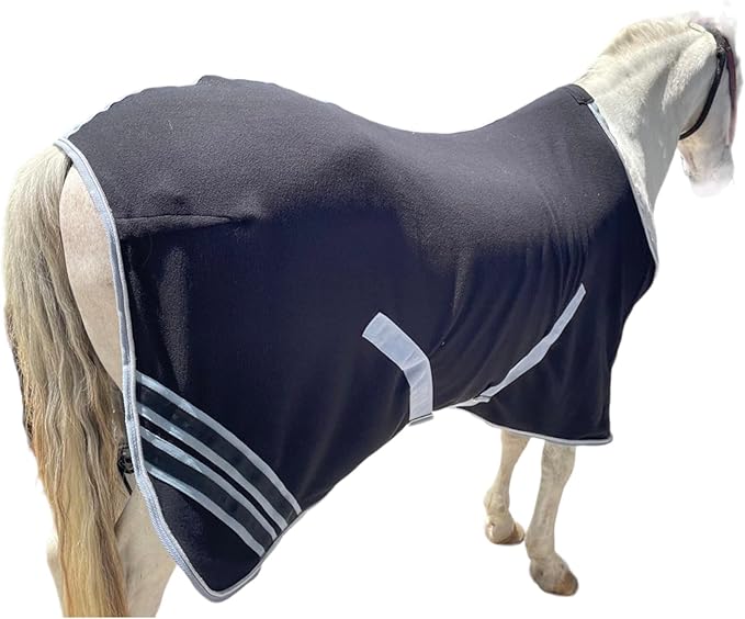 Majestic Ally Anti Pill Fleece Horse Blanket/Sheet with Silver Braided Rope (Black, 80)