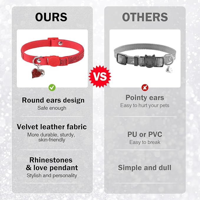 Rhinestone Cat Collar Breakaway with Bell, Diamond Cat Collar with Safety Buckle Quick Release for Girl Boy Small Kitten Pets Puppy,Cute Soft Female Male Cat Collars, Christmas 8-12"
