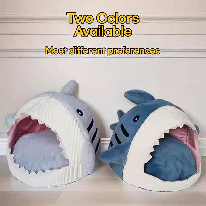 Shark Cat House, Shark Shaped Kennel, Kitten Bed Hideout House, Covered Shark Head Shaped Indoor Pet Nest for Cat, Small Dogs (Blue, L(18.5 * 17.7 * 13.4 in))