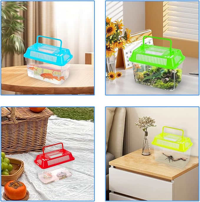 20 Pack Plastic Fish Tank with Handle, Small Reptile Terrariums Carrier Cage, Tarantula Enclosure Snake Breeding Case, Mini Fish Box for Pets (5.9" x 3.5" x 4.3")