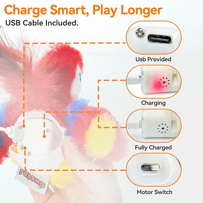 Cat Toys Flapping Bird(Cannot Fly), Electric Simulated Chirping Bird Interactive Kitten Toy with Flappy Wings, Rechargeable Touch Activated Toy with Catnip and Feather for Indoor Cats - Red