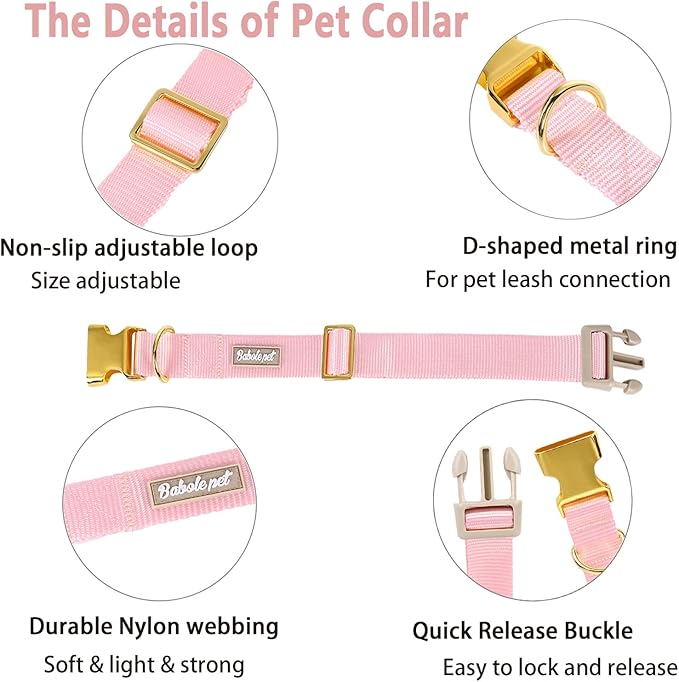 Nylon Dog Collar - Adjustable Pink Soft Webbing Dog Collars for Small Medium Large Dogs Boy Girl Puppy Collar with Safety Metal Buckle M