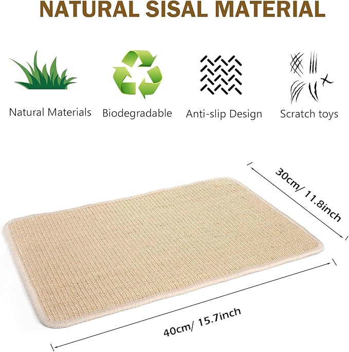 KABASI 2PCS Rabbit Scratcher Mat, Natural Bunny Chew Toys Scratching Pad for Nails Teeth Care, Small Animal Cage Mats Bedding Sleeping Nesting Toys, Sturdy Bunny Grinding Claw Boards, 16x12 in