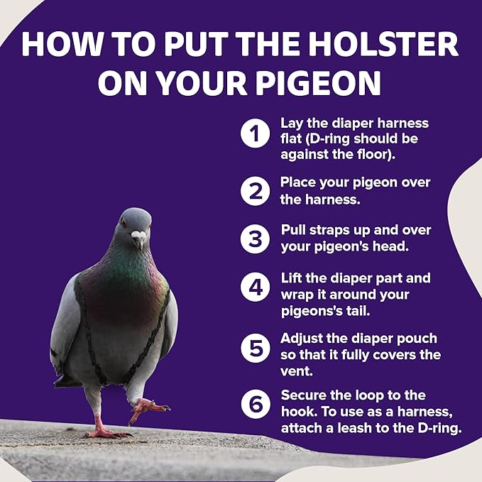 Hen Holster Wrap-Around Bird Diaper & Harness for Larger Pigeons, Small Breed - with Removable Liner, Adjustable Fit for Outdoor Adventures & Indoor Use, Easy to wear - Purple, XS