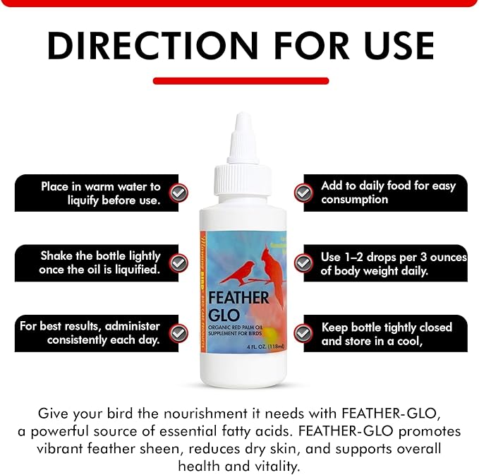 Morning Bird Feather Glo 4 Oz – Palm Oil Supplement for Birds – Supports Pet Skin Treatment Spray, Feather Shine & Immune Health – Vitamin, Mineral & Energy Support for All Bird Types