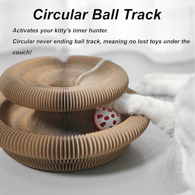 Kitty Kurl Cat Toy,Magic Organ Cat Toy,Magic Organ Cats Scratcher Board,Foldable Recyclable Accordion Toys with Ball for Indoor Cats Playing(1pc)