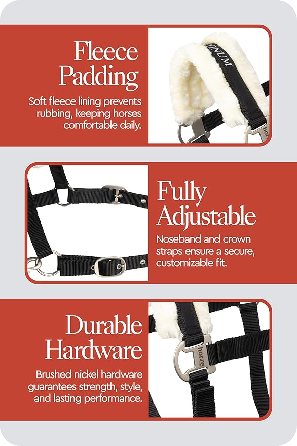 HORZE Howard Soft Fleece Padded Adjustable Polyester Horse Halter - Black - Shetland