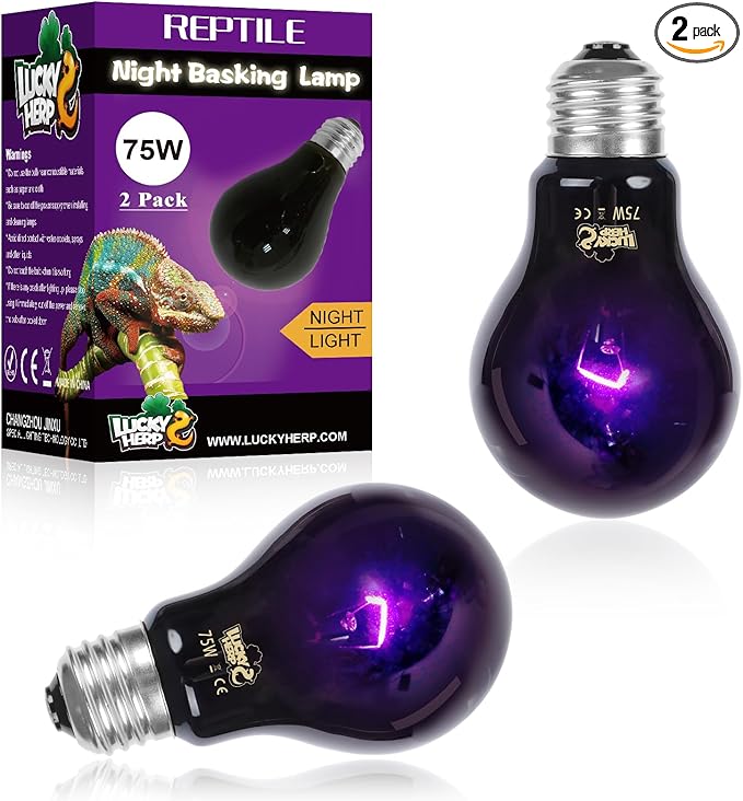 LUCKY HERP Reptile Heat Lamp 75W 2 Pack, Reptile Night Heat Bulb, Reptiles & Amphibians Basking Spot Light Bulb for Bearded Dragon, Lizard, Snake, Turtle, Chameleon