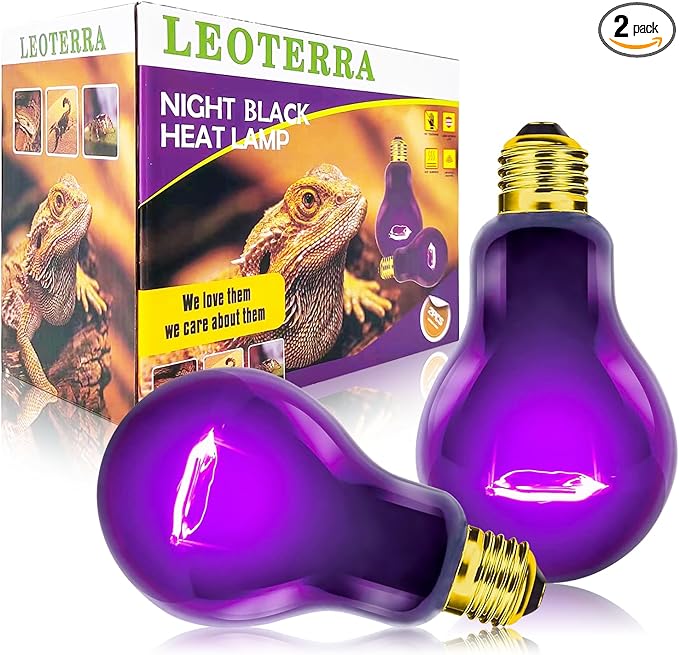 Leoterra Night Heat Lamp for Reptiles 2PACK 50W Heat Bulb Black Night Heat Light for Reptiles,120V E26 Base for Lizard Bearded Dragon Leopard Snake Turtle,Easy to Install and Replace